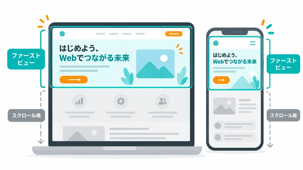 パソコンとスマートフォンにおけるファーストビューの範囲